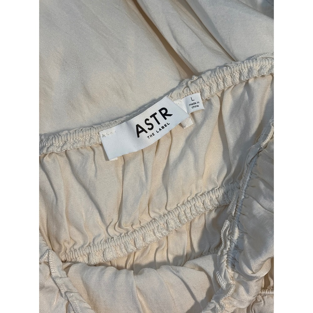 ASTR The Label Cream Smocked Bust Ruffle Satiny Midi Dress Womens Large Bohemian - Picture 6 of 7